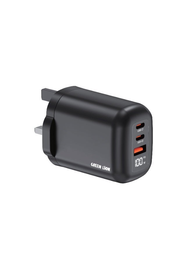 GREEN LION GaN Wall Charger with 100W PD, Real-Time Display, Laptop Compatible, PPS 100W Output, Flame-Resistance, Smart Protection, Travel-Friendly - Image 1